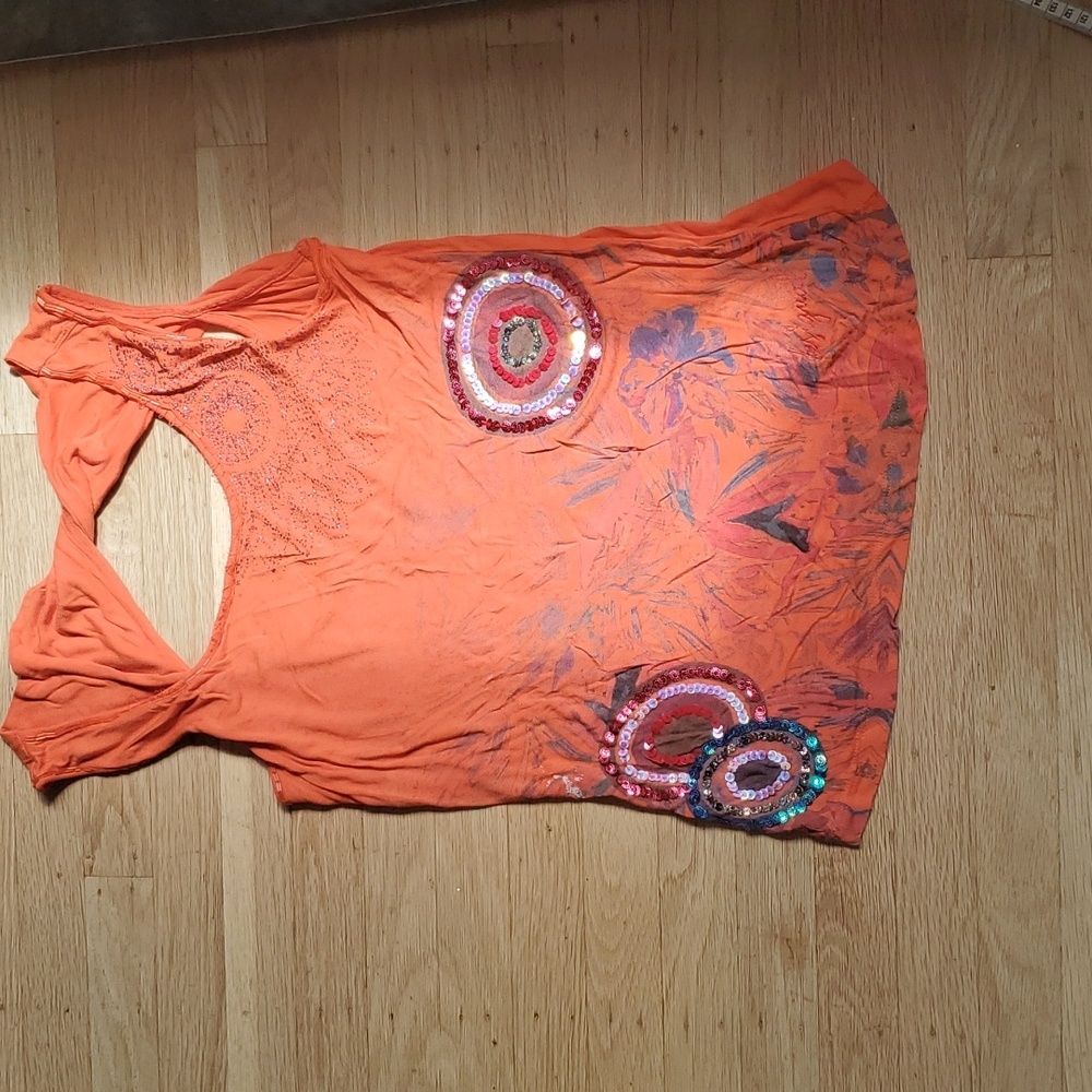 Desigual orange sequins top